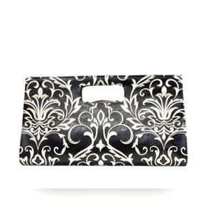 LIZ SOTO VINTAGE PAISLEY EMBROIDERED LEATHER CLUTCH WITH HIDDEN CROSSBODY CHAIN